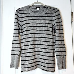 J.Crew Gray Black Striped Wool Cashmere Blend Sweater